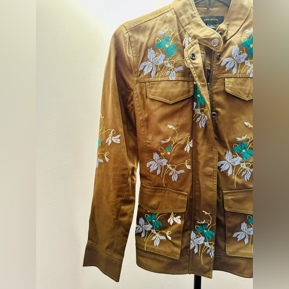 Ann Taylor Olive Green Embroidered Floral Tie-Waist Jacket, Size XS - Picture 4 of 11
